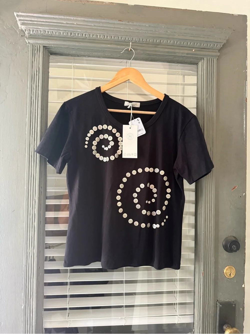 Ragabond Studio Free People Black Short-Sleeve Tee with Spiral Stud Detail
